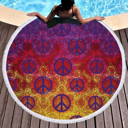Peace Colorful Printing Round Beach Towels Summer Bath Shower Towel Microfiber Yoga Mat Blanket For Adults Home Decoration