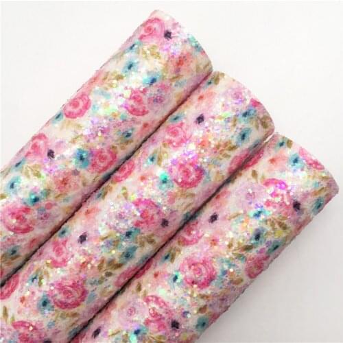 LEOsyntheticoDIY Iridescent Rose Chunky Glitter Vinyl Fabric Sheet Felt Backing Synthetic Leather Faux Vinil DIY A4 SIZE R096B
