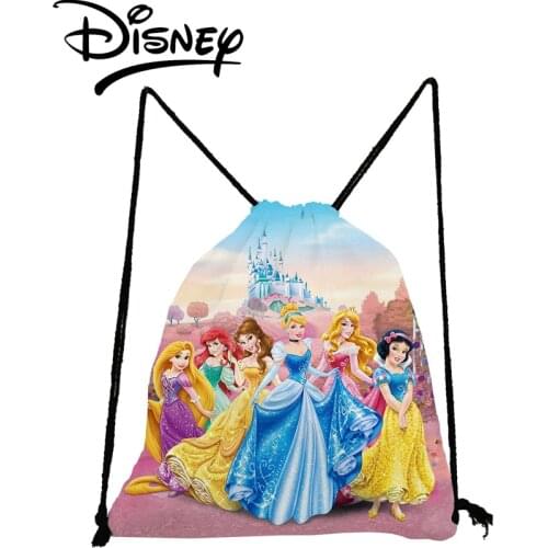 Hot Sale Disney Princess Printed Backpack Girl Cartoon Drawstring Bag Bookbag High Quality Storage Bag Cinderella Soft Back Bag