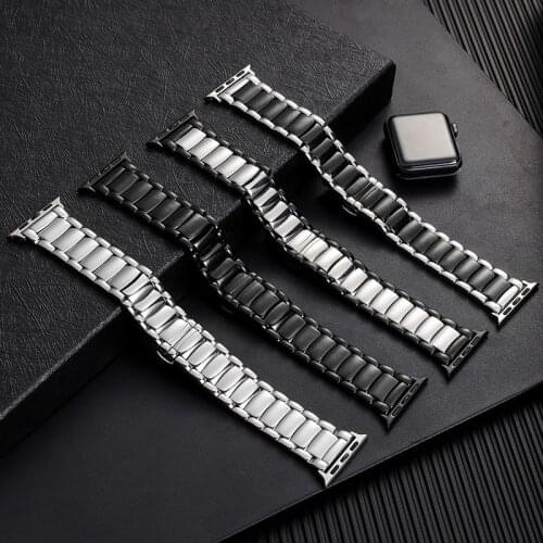 Metal Strap for Apple Watch Band 44mm 42mm 40mm 38mm Stainless steel solid three-bead strap Bracelet for iWatch 6 SE 5 4 3 2 1