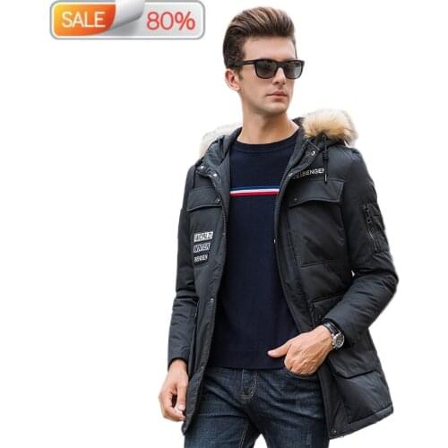 Mens Down Long Coat Autumn Winter Jacket Men Hooded Fur Collar Parka Jackets Doudoune Homme J1601023F B2A73