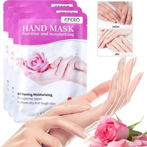 EFERO 6Pair Rose Hand Mask Whitening Moisturize Hand Essence Exfoliating Hand Spa Scrub Remove Dead Skin Gloves Hand Skin Care