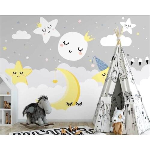 Bacal Customized size 3d wallpaper Nordic cartoon clouds starry sky childrens room decor Papel de Pared 3D wallpaper mural
