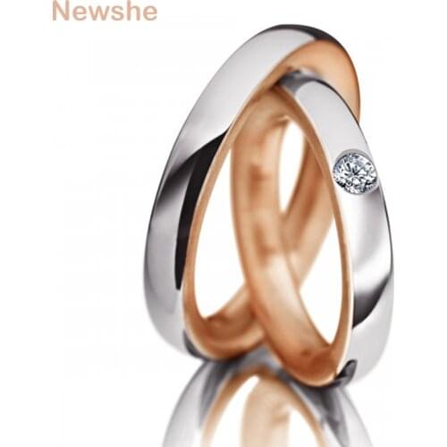 Newshe Stainless Steel His And Hers Promise Ring For Lovers Wedding Band AAA Cubic Zircons Romantic Jewelry Valentines Gift