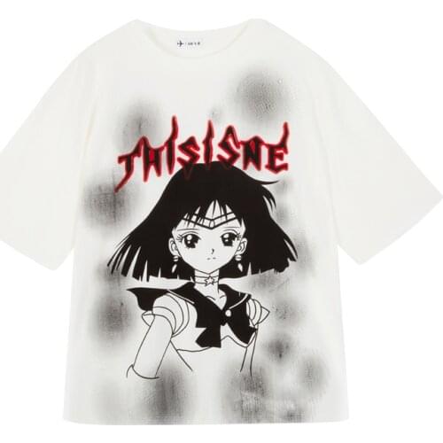 New Summer T-shirt Women Harajuku Man T-shirt Two-dimensional T-shirt Loose Round Neck Short Sleeve Tops Cartoon Pattern T-shirt