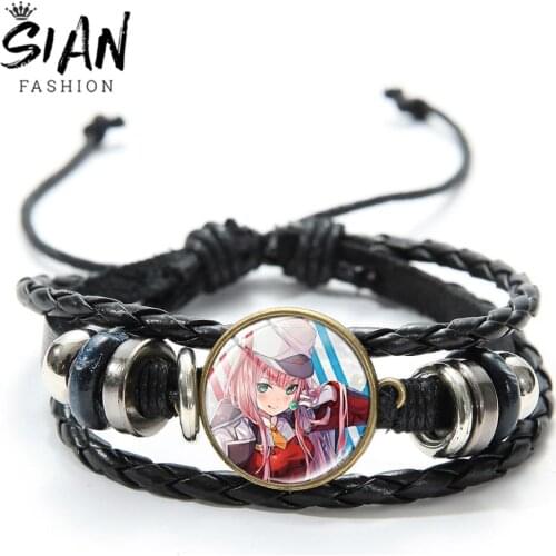 SIAN New Listing Kawaii Girl Zero Two Bracelet DARLING In The FRANXX Classic Anime Glass Dome Adjustable Leather Bracelet Bangle