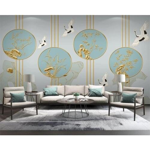 Beibehang Customized Modern New Chinese Crane Flower TV Sofa Background Wallpaper papel de parede 3d papier peint