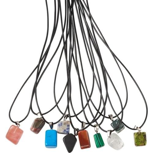 24 Style Natural & Synthetic Stone Pendant Waxed Cotton Cord Mixed Shape Irregular Stone Charms For DIY Necklace Jewelry Making