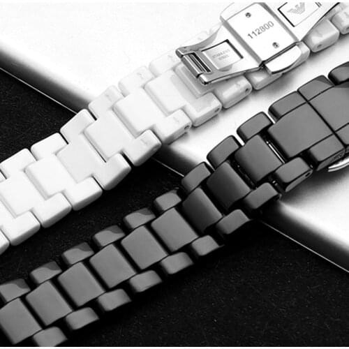 High-end Black / White Ceramic Watch Strap 22mmx11mm Watchband Ceramic Strap for AR1421 AR1424