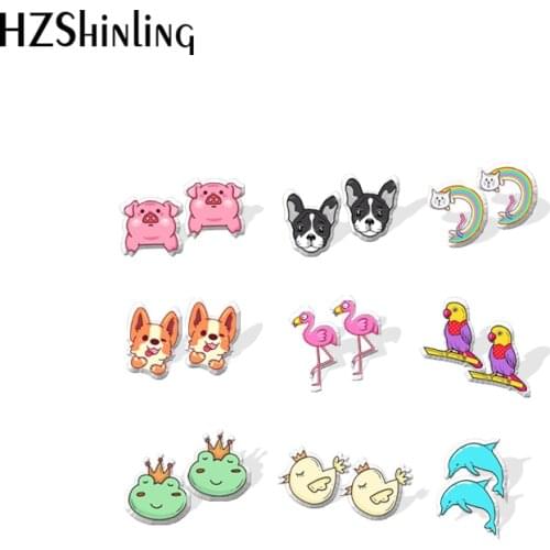 2021 New Color Animal Stud Earring Dog Pig Frog Dolphin Dinosaur Acrylic Resin Earrings Epoxy Handmade Jewelry Gifts Girl