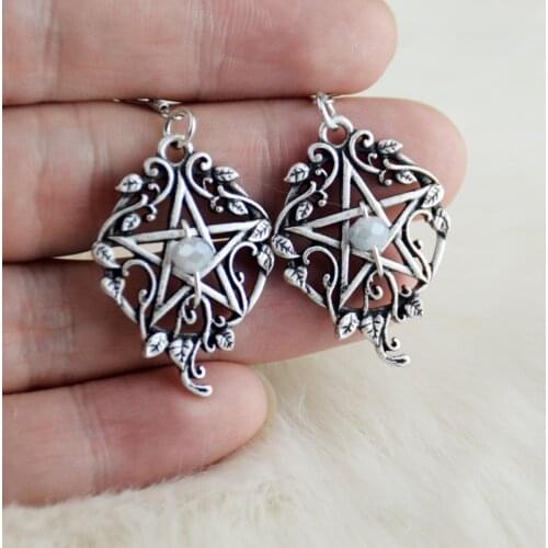 Pagan Witch Pentagram With Ivy Earrings Gothic Wiccan Craft For Women