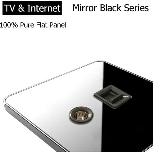 Coswall Brand RJ45 Internet Socket Luxury Wall Network Outlet With TV Jack Acrylic Crystal Mirror Panel