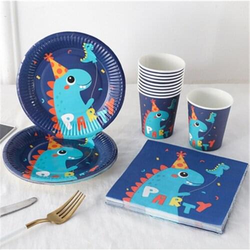 New Dinosaur Three-piece Paper Plate Paper Cup Paper Towel Disposable Tableware Birthday Party Decoration