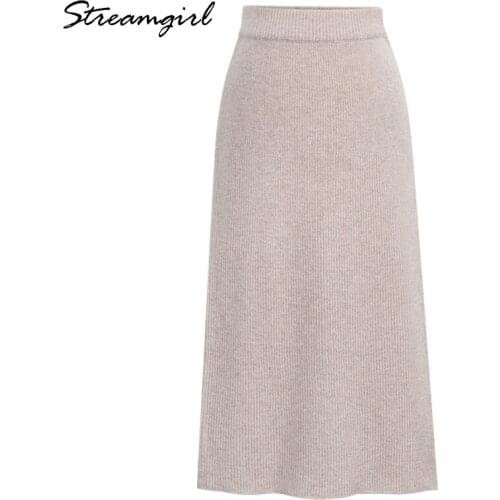 Streamgirl Knitted Skirt With Slit High Waist Vintage Plus Size Skirts For Women 4XL 5XL 6XL Straight Skirt For Women Spring