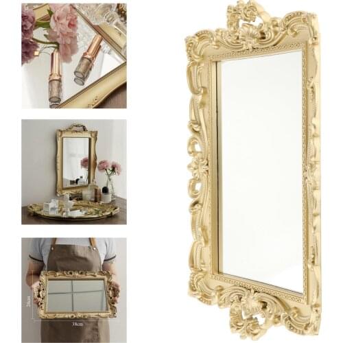 Retro 2 in 1 Luxury Mirrored Vanity Tray Makeup Mirror Dresser Ornate Jewelry Cosmetic Organizer Photo Props Decor