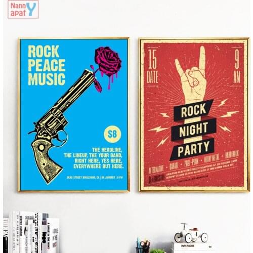 Vintage Wall Art Poster Pistol Flower Rock Cd Canvas Painting Retro Bar Restaurant Wall Pictures for Living Room Home Decoration