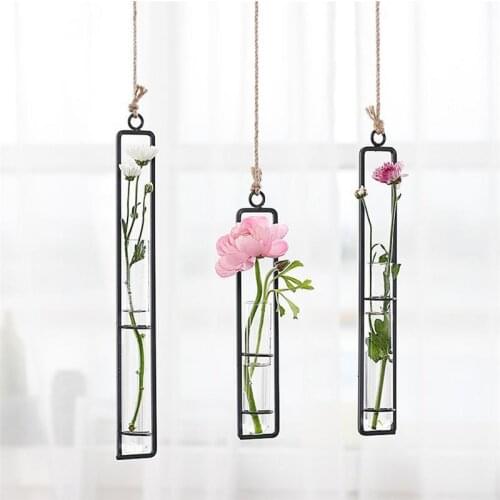 Iron Hanging Flower Vase Hydroponic Plant Flower Pots Bonsai Hanging Pot Home Garden Wedding Vase Decoration