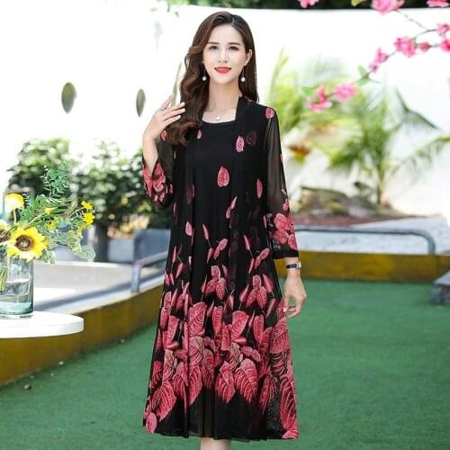 Summer Floral Print 2 piece set dress cardigan women plus size 3xl 4xl 5xl party midi dresses elegant vintage robe femme