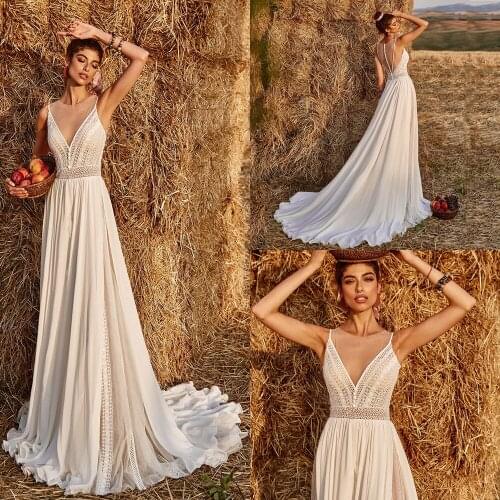 White Vestido De Novia Sexy Tulle Strapless Wedding Dress Boho Applique Pearls Lace-up A Line Bridal Dresses Sleeveless Gowns
