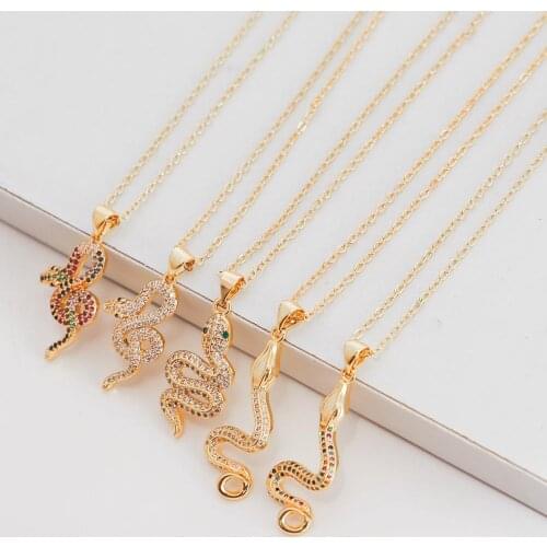 2020 Rainbow CZ snake Gold Necklace For Women Zirconia snake Pendant Long adjustable Chain womens Necklace Charm Jewelry