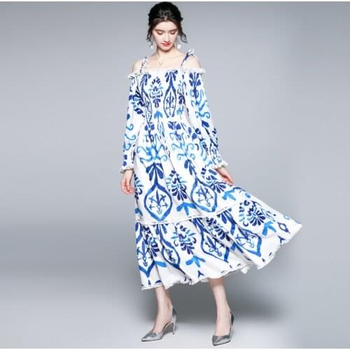 ZUOMAN Women Spring & Summer Elegant Dress Festa Female High Quality Vintage Blue Party Robe Femme Vintage Designer Vestidos