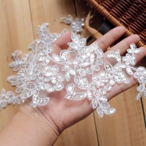 10Pcs/Lot Car Bone Sequin Embroidery Pair Flower Lace Patch Handmade DIY Applique Wedding Dress Headwear Clothing Accessories