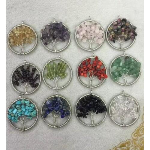 12 Kinds Stone Wire Chip Garnet Fluorite Malachite Opal Coral Quartz Carnelian Lapis Lazuli Beads Rondelle Pendant 5PCS