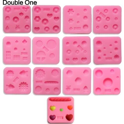 13 pcs Mixed Shape Jewelry Silicone Resin Mickey Heart Flower Round Fish DIY Mold Jewelry Making Craft Handmade Pink 4X4cm