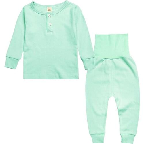 2 Pcs/Set Kids Boy Girl Pajama Sleepwear for Toddler Children Spring Autumn Cotton Top Pants Child Solid Nightwear 6M-5Y