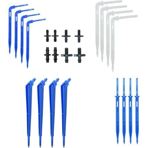200-500pcs 1/8 1/4" Bend Arrow Dropper Transparent Blue Curved Drip Arrow Emitter Irrigation For 3/5 4/7 Hose Potted Greenhouse