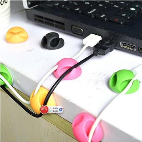 200PCS/lot Random Color Double orifice Cable Wire Organizer Cable Clip Tidy USB Charger Cord Holder desktop Fixed clamp