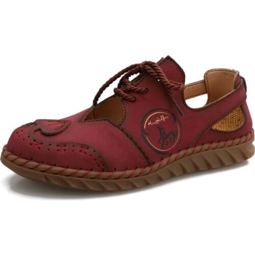 2021 Hollow Genuine Leather Breathable Soft Flat Sandals Summer Women Shoes Woman Casual Solid Buckle Strap Ladies Sandals