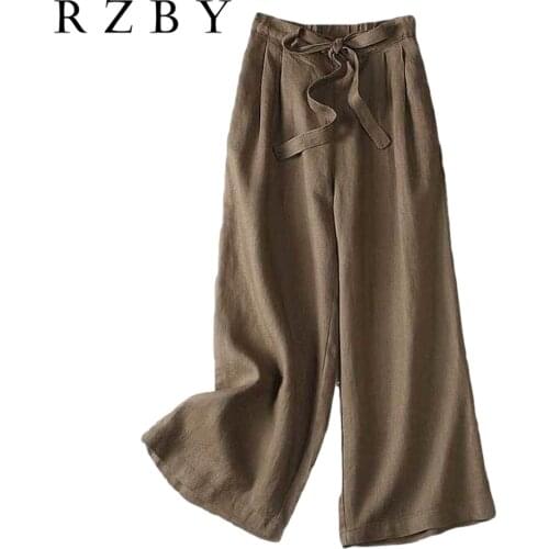 Casual Cotton Linen Women Pantalon Aesthetic Style Streetwear High Waist Wide Leg Pants Femme Loose Wide -leg Trousers RZBY380