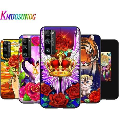 Fantisy Flower Color for Honor V30 30 30S 30i View 20 20S 20i 20E V20 Lite Pro Plus Black Phone Case