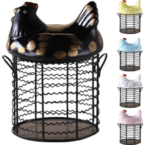 Chicken Shape Decoration Iron Anti-slip Eggs Holder Basket Organizer Storage Fruit Container Kitchen Hen Decor Basket Ceramic