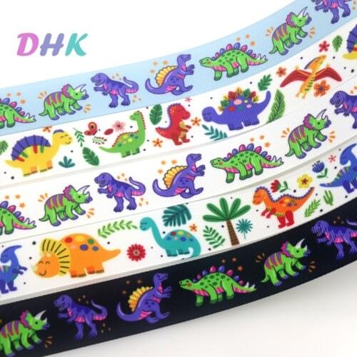 DHK 50yards Dinosaur Printed Grosgrain Ribbon Accessory Hairbow Headwear Decoration DIY OEM Wholesale S1541