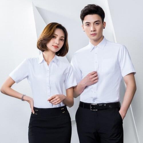 Short Sleeve Shirt Men Women Working Unifrom Man Solid Shirt Non Iron Slim Business Shirts Formal Dress Shirt Plus Size TS-441