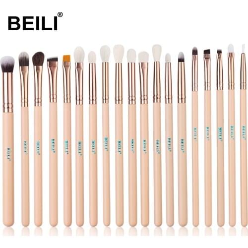 BEILI Pink 19 PCS Eye Makeup Brushes Set Eyeshadow Eyebrow Eyeliner Blending Natural goat Hair Make up Brush Beauty Tools New