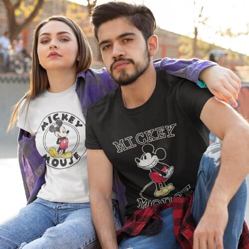 Disney Classic Colorful Mickey Mouse T-Shirt Women Harajuku Funny Tshirt Casual Cool Streetwear Tshirt Couple Hip Hop Top Tee