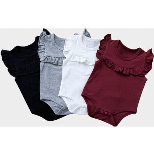 0-24M Infants Kids Baby Girl Clothes Sleeveless Cotton Solid Bodysuits Jumpsuit Playsuit Outfit