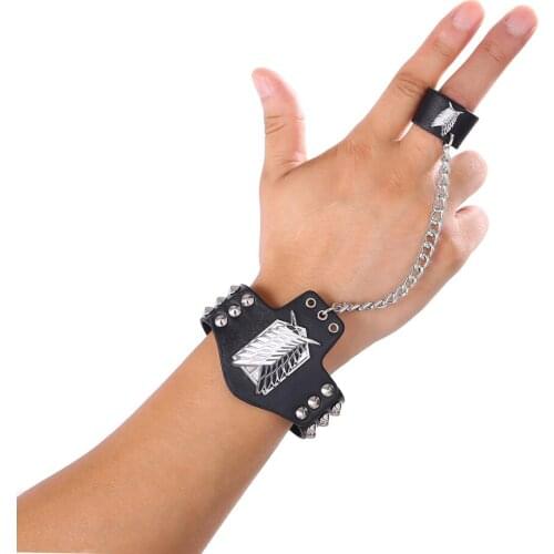 Hot Cosplay Advancing Titans black leather bracelets fashion Anime Punk bracelet&bangle fashion gifts