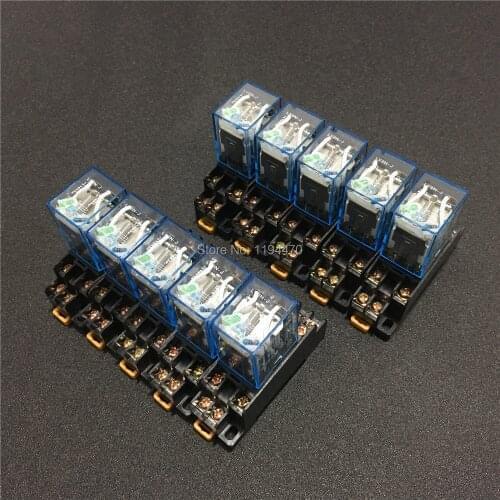 10 sets LY2NJ DC 12V 24V 110V 220V AC Coil Power Relay Miniature 8 Pin DPDT 10A LY2N-J HH62P JQX-13F LY2 With PTF08A Socket Base