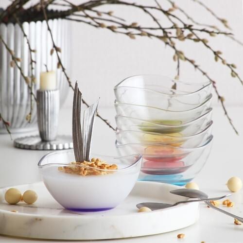 Lava Dip Painted Small Bowl 6 Pcs Glass Dish Tableware Kitchen Dishes Ice Cream Salad Fruit Transparent Kitchen Supplies Pasta