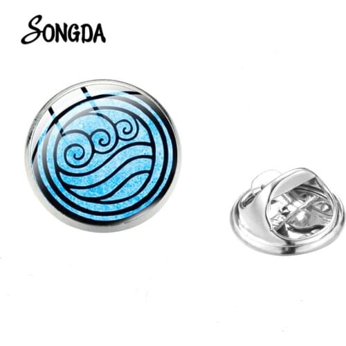 Cute Avatar: The Last Airbender Lapel Pins Metal Badges Air Nomad Fire And Water Tribe Symbol Glass Cabochon Brooch Pin for Fans