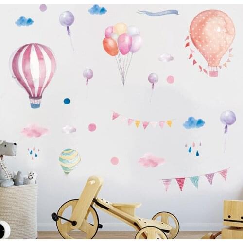 Pink Hot Air Balloon Wall Stickers Creative Colored Balloons Decorative Decals Self Adhesive Kids Living Room Bedroom Wallpaper