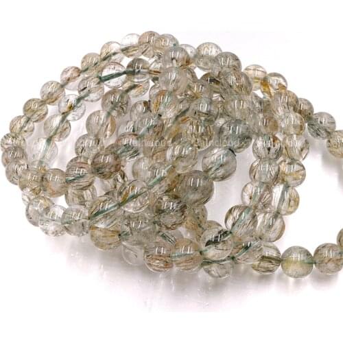 Natural green super 7 rutiled quartz Round Loose Bead stone bracelet not treatment For Jewelry Making DIY design