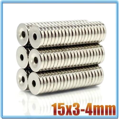 5/10/20/50/100/500Pcs Neodymium Magnet 15mm x 3mm Hole 4mm N35 NdFeB Round Super Powerful Strong Permanent Magnetic imanes Disc