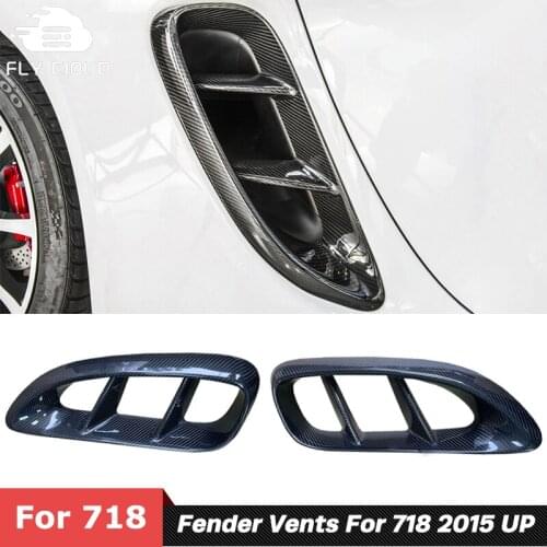 2 PCS Carbon Fiber Material Door Trim Fender Vents Trim For Porsche Cayman 718 2015 Up
