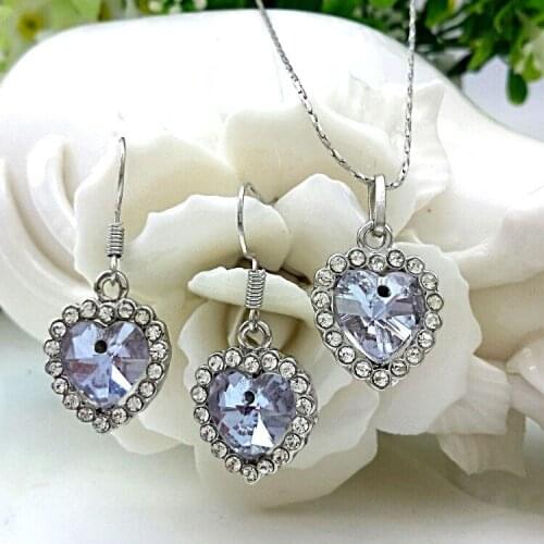 Trendy Jewelry Set 925 Sterling Silver Love Crystal Fashion Jewelry Necklace Ear Light Purple Ring Free Shipping s092