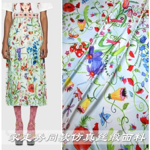 Spring and summer new flower dragonfly butterfly printed fabric hanging half body dress cheongsam satin cloth new hot sales